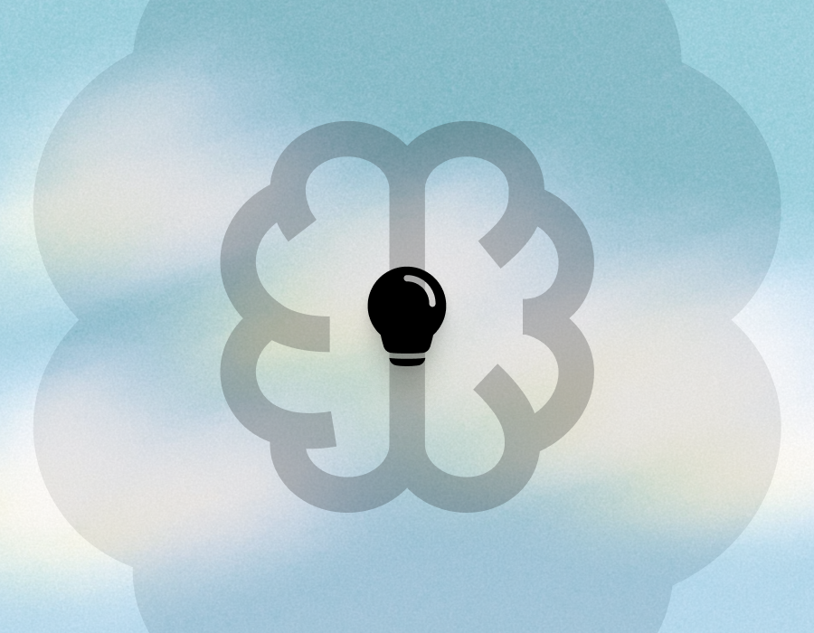 Brains summary icon over a soft blue memory background